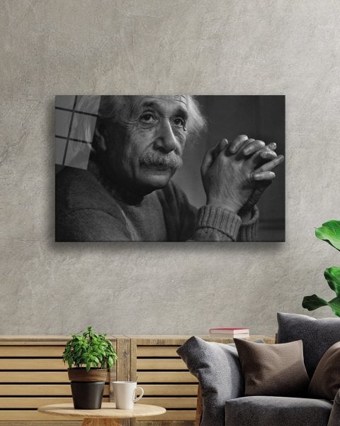 Siyah%20Beyaz%20İnsan%20Fotoğrafları%20Albert%20Einstein%20Cam%20Tablo