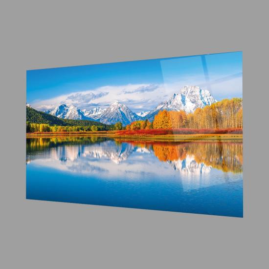 Dağ Yansıma Manzara Cam Tablo 4mm Dayanıklı Temperli Cam Mountain Reflection Landscape Glass Table 4mm Durable Tempered Glass