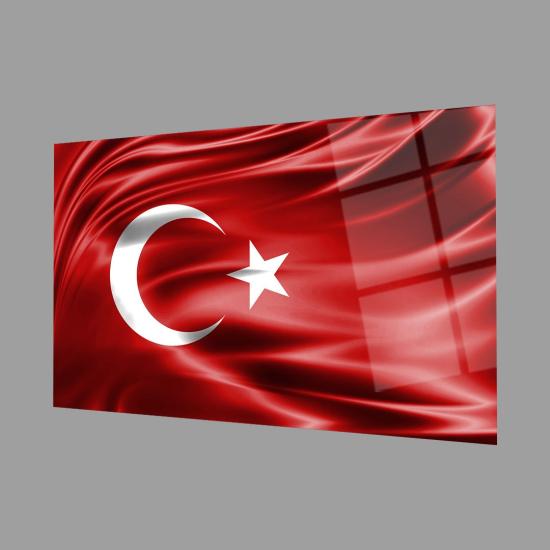 Kırmızı Dalgalı Türk Bayrağı Cam Tablo Red Wavy Turkish Flag Glass Painting