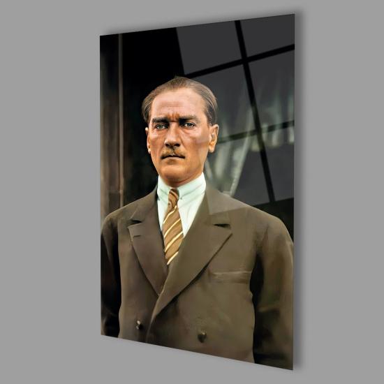 Atatürk Portre Cam Tablo Hediyelik Büyük Tablo Ev Ofis Dekoru