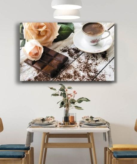 Kahve Çikolata Gül Mutfak Cam Tablo 4mm Dayanıklı Temperli Cam Coffee Chocolate Rose Kitchen Glass Wall Art