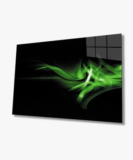 Yeşil Siyah Cam Tablo 4mm Dayanıklı Temperli Cam Green Black Glass Wall Art