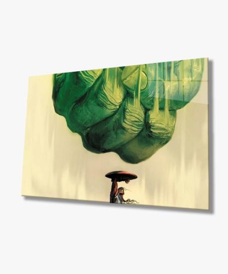 Yeşil İllüstrasyon Cam Tablo 4mm Dayanıklı Temperli Cam Green Illustration Glass Wall Art