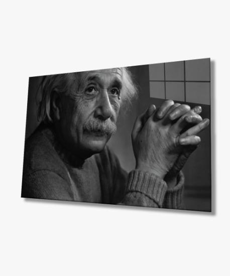 Siyah Beyaz İnsan Fotoğrafları Albert Einstein Cam Tablo